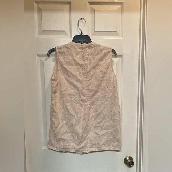St. Tropez West 100 percent Linen Light Pink Sleeveless Embroidered Top Large - Picture 3 of 8